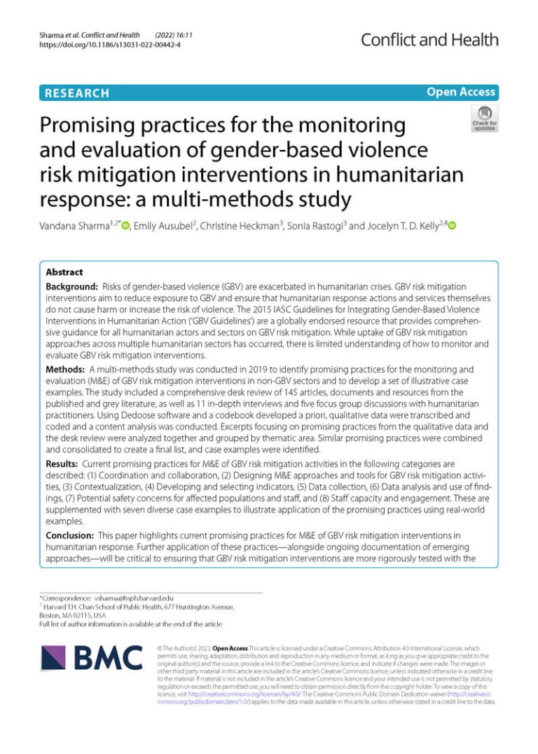 Promising practices for the monitoring and evaluation of gender-based ...
