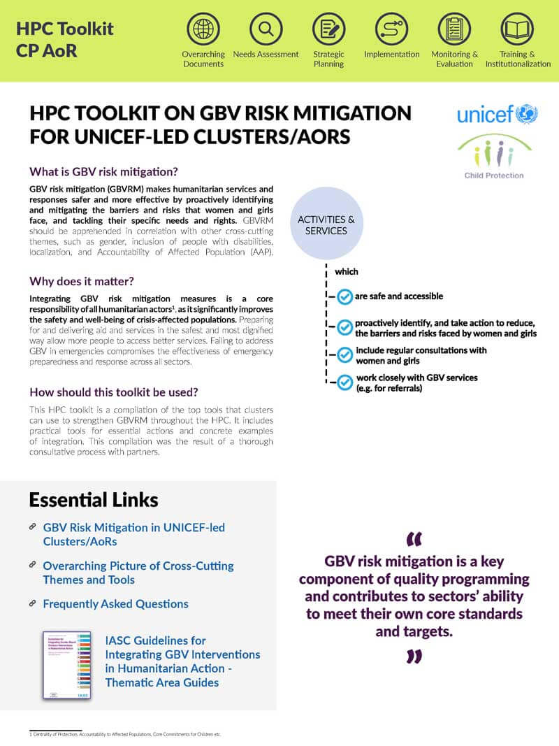 HPC TOOLKIT on GBV Risk Mitigation CHILD PROTECTION